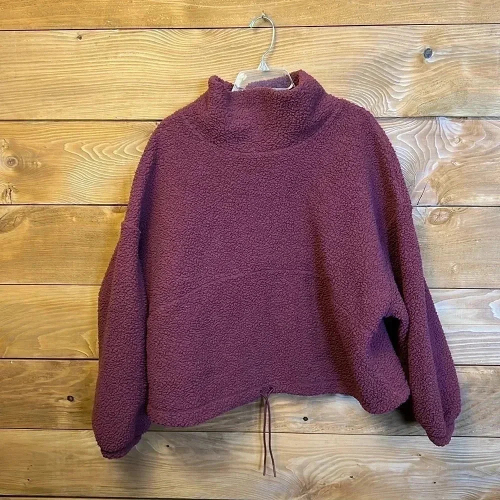 XL WOMENS BURGUNDY GET AFTER IT XL SWEATSHIRT WARM FUZZY‎ COWL NECK DRAW STRING